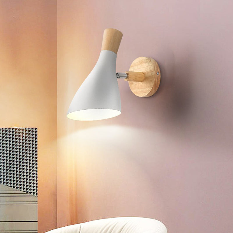 Geometry Iron Wall Mount Light Fixture Modernist 1Head White Wall Lighting with Round Wood Backplate White A Clearhalo 'Modern wall lights' 'Modern' 'Wall Lamps & Sconces' 'Wall Lights' Lighting' 2024540