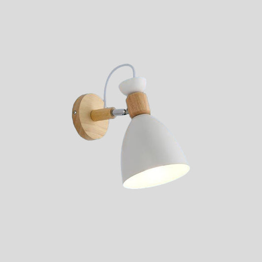 Geometry Iron Wall Mount Light Fixture Modernist 1Head White Wall Lighting with Round Wood Backplate White B Clearhalo 'Modern wall lights' 'Modern' 'Wall Lamps & Sconces' 'Wall Lights' Lighting' 2024541