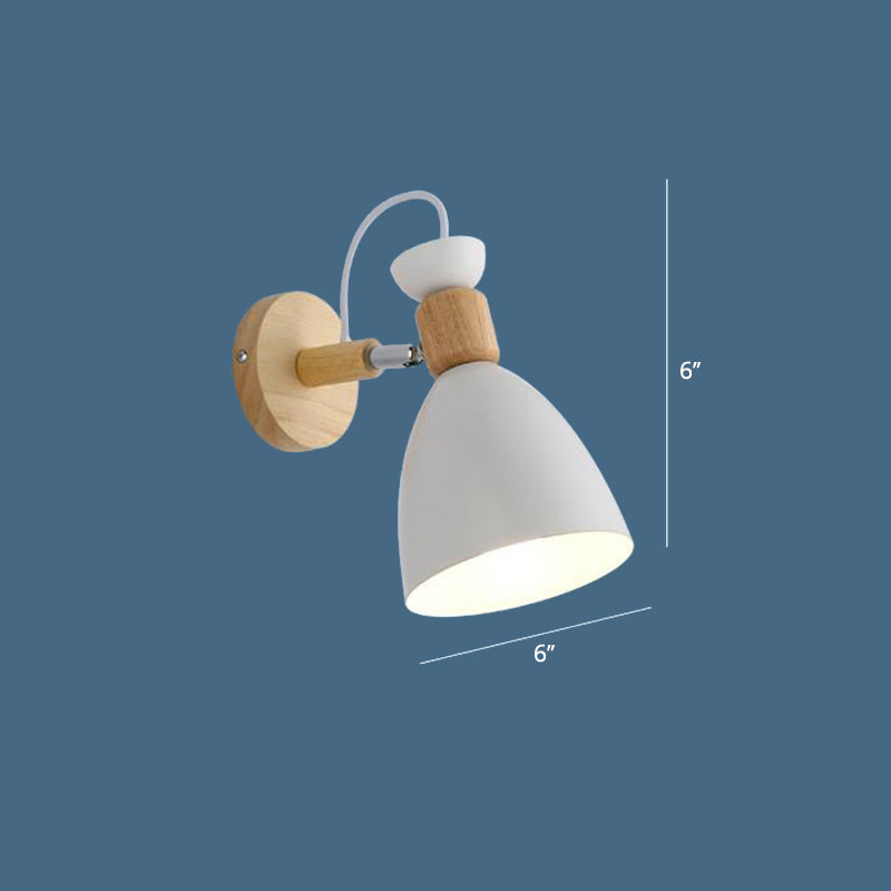 Geometry Iron Wall Mount Light Fixture Modernist 1Head White Wall Lighting with Round Wood Backplate Clearhalo 'Modern wall lights' 'Modern' 'Wall Lamps & Sconces' 'Wall Lights' Lighting' 2024544