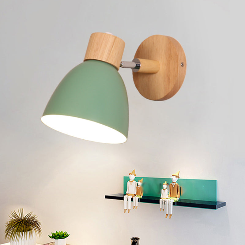 1 Light Corridor Wall Light Fixture Macaron Wood Wall Mounted Lamp with Dome Aluminum Shade Green Clearhalo 'Modern wall lights' 'Modern' 'Wall Lamps & Sconces' 'Wall Lights' Lighting' 2024553