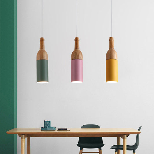 Bottle Shaped Cluster Pendant Light Simplicity Metal 3-Light Wood Suspension Lamp for Dining Room Clearhalo 'Ceiling Lights' 'Modern Pendants' 'Modern' 'Pendant Lights' 'Pendants' Lighting' 2024556