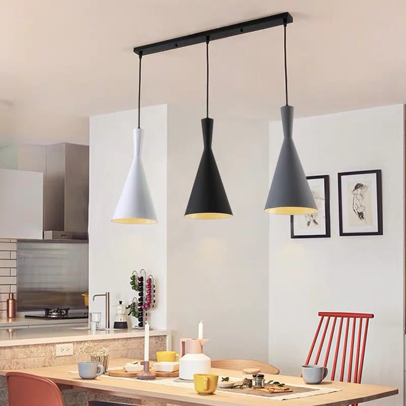 Simple 3 Bulbs Multi Ceiling Light Black Funnel Pendant Lamp with Metal Shade for Dining Room Black Linear Clearhalo 'Ceiling Lights' 'Modern Pendants' 'Modern' 'Pendant Lights' 'Pendants' Lighting' 2024558