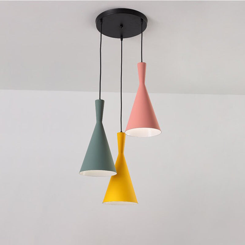 Simple 3 Bulbs Multi Ceiling Light Black Funnel Pendant Lamp with Metal Shade for Dining Room Clearhalo 'Ceiling Lights' 'Modern Pendants' 'Modern' 'Pendant Lights' 'Pendants' Lighting' 2024563