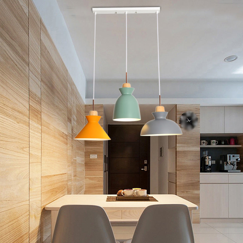 Wood Assorted Shade Multi Pendant Simplicity 3 Heads Metal Suspension Lighting Fixture for Dining Room Wood Linear Clearhalo 'Ceiling Lights' 'Modern Pendants' 'Modern' 'Pendant Lights' 'Pendants' Lighting' 2024570