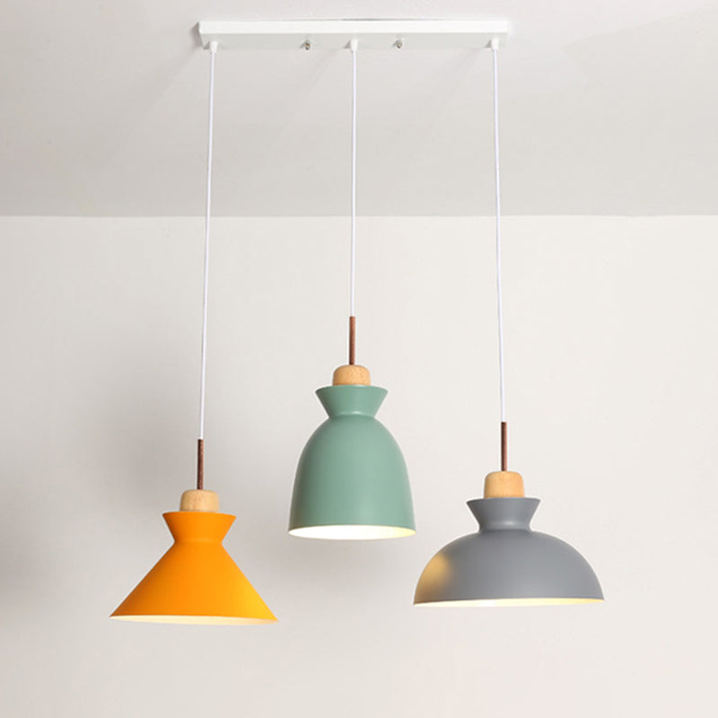 Wood Assorted Shade Multi Pendant Simplicity 3 Heads Metal Suspension Lighting Fixture for Dining Room Clearhalo 'Ceiling Lights' 'Modern Pendants' 'Modern' 'Pendant Lights' 'Pendants' Lighting' 2024571