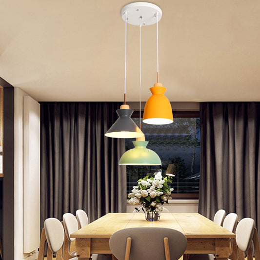 Wood Assorted Shade Multi Pendant Simplicity 3 Heads Metal Suspension Lighting Fixture for Dining Room Wood Round Clearhalo 'Ceiling Lights' 'Modern Pendants' 'Modern' 'Pendant Lights' 'Pendants' Lighting' 2024572