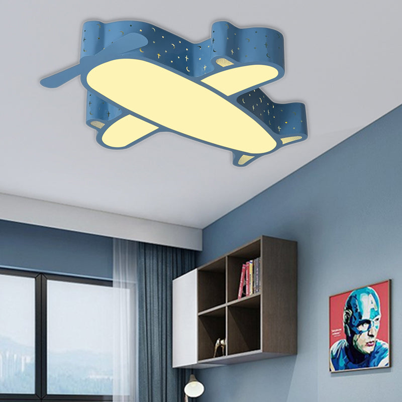 Plane Kid Bedroom Ceiling Light Acrylic Cartoon Flush Mount Ceiling Fixture in Blue Blue Clearhalo 'Ceiling Lights' 'Close To Ceiling Lights' 'Close to ceiling' 'Flush mount' Lighting' 202459