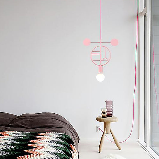 Geometric Frame Drop Lamp Simplicity Metallic 1 Head Bedroom Pendant Light Fixture with Bare Bulb Design Pink B Clearhalo 'Ceiling Lights' 'Modern Pendants' 'Modern' 'Pendant Lights' 'Pendants' Lighting' 2024600