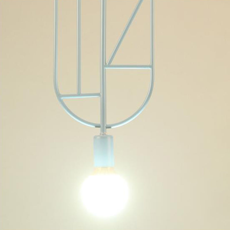 Geometric Frame Drop Lamp Simplicity Metallic 1 Head Bedroom Pendant Light Fixture with Bare Bulb Design Blue A Clearhalo 'Ceiling Lights' 'Modern Pendants' 'Modern' 'Pendant Lights' 'Pendants' Lighting' 2024601
