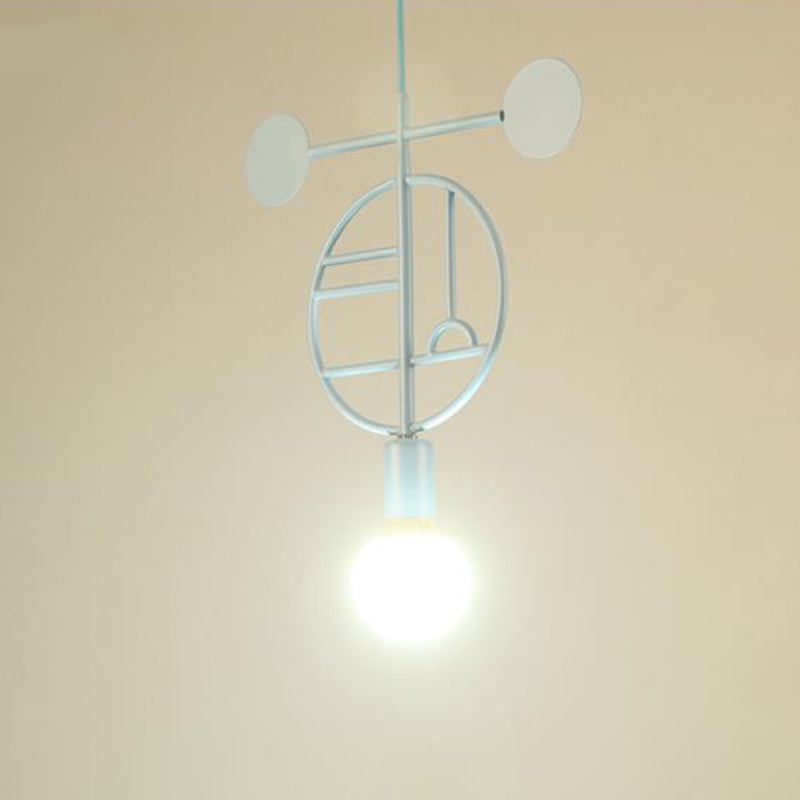 Geometric Frame Drop Lamp Simplicity Metallic 1 Head Bedroom Pendant Light Fixture with Bare Bulb Design Blue B Clearhalo 'Ceiling Lights' 'Modern Pendants' 'Modern' 'Pendant Lights' 'Pendants' Lighting' 2024602