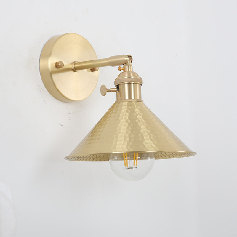 1 Light Cone Wall Lighting Ideas Industrial Brass Metal Wall Mounted Lamp for Bedside Brass A Clearhalo 'Art deco wall lights' 'Cast Iron' 'Glass' 'Industrial wall lights' 'Industrial' 'Middle century wall lights' 'Modern' 'Rustic wall lights' 'Tiffany' 'Traditional wall lights' 'Wall Lamps & Sconces' 'Wall Lights' Lighting' 2024640