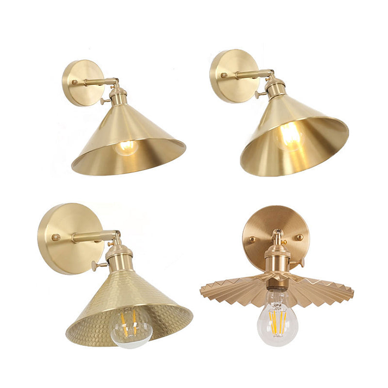 1 Light Cone Wall Lighting Ideas Industrial Brass Metal Wall Mounted Lamp for Bedside Clearhalo 'Art deco wall lights' 'Cast Iron' 'Glass' 'Industrial wall lights' 'Industrial' 'Middle century wall lights' 'Modern' 'Rustic wall lights' 'Tiffany' 'Traditional wall lights' 'Wall Lamps & Sconces' 'Wall Lights' Lighting' 2024641