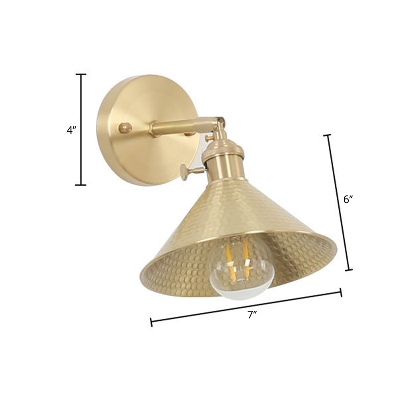 1 Light Cone Wall Lighting Ideas Industrial Brass Metal Wall Mounted Lamp for Bedside Clearhalo 'Art deco wall lights' 'Cast Iron' 'Glass' 'Industrial wall lights' 'Industrial' 'Middle century wall lights' 'Modern' 'Rustic wall lights' 'Tiffany' 'Traditional wall lights' 'Wall Lamps & Sconces' 'Wall Lights' Lighting' 2024642
