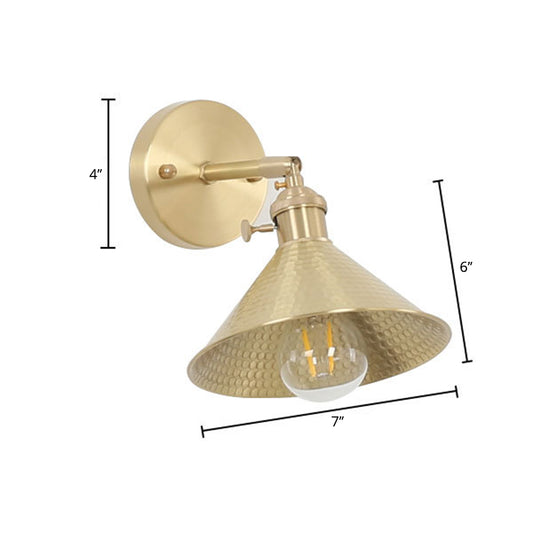 1 Light Cone Wall Lighting Ideas Industrial Brass Metal Wall Mounted Lamp for Bedside Clearhalo 'Art deco wall lights' 'Cast Iron' 'Glass' 'Industrial wall lights' 'Industrial' 'Middle century wall lights' 'Modern' 'Rustic wall lights' 'Tiffany' 'Traditional wall lights' 'Wall Lamps & Sconces' 'Wall Lights' Lighting' 2024642