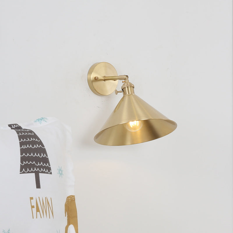 1 Light Cone Wall Lighting Ideas Industrial Brass Metal Wall Mounted Lamp for Bedside Brass B Clearhalo 'Art deco wall lights' 'Cast Iron' 'Glass' 'Industrial wall lights' 'Industrial' 'Middle century wall lights' 'Modern' 'Rustic wall lights' 'Tiffany' 'Traditional wall lights' 'Wall Lamps & Sconces' 'Wall Lights' Lighting' 2024643