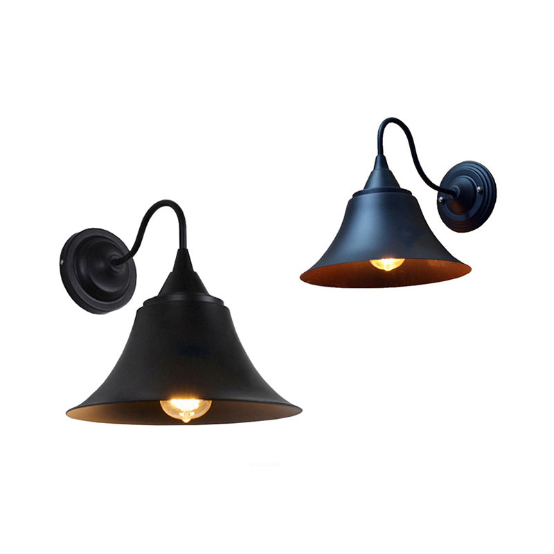 Flared Metal Wall Light Fixture Farmhouse 1 Head Dining Room Wall Lamp with Curved Arm Clearhalo 'Art deco wall lights' 'Cast Iron' 'Glass' 'Industrial wall lights' 'Industrial' 'Middle century wall lights' 'Modern' 'Rustic wall lights' 'Tiffany' 'Traditional wall lights' 'Wall Lamps & Sconces' 'Wall Lights' Lighting' 2024652