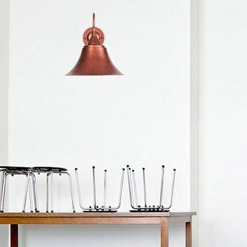 Flared Metal Wall Light Fixture Farmhouse 1 Head Dining Room Wall Lamp with Curved Arm Rust Clearhalo 'Art deco wall lights' 'Cast Iron' 'Glass' 'Industrial wall lights' 'Industrial' 'Middle century wall lights' 'Modern' 'Rustic wall lights' 'Tiffany' 'Traditional wall lights' 'Wall Lamps & Sconces' 'Wall Lights' Lighting' 2024654