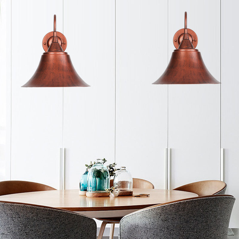 Flared Metal Wall Light Fixture Farmhouse 1 Head Dining Room Wall Lamp with Curved Arm Clearhalo 'Art deco wall lights' 'Cast Iron' 'Glass' 'Industrial wall lights' 'Industrial' 'Middle century wall lights' 'Modern' 'Rustic wall lights' 'Tiffany' 'Traditional wall lights' 'Wall Lamps & Sconces' 'Wall Lights' Lighting' 2024655