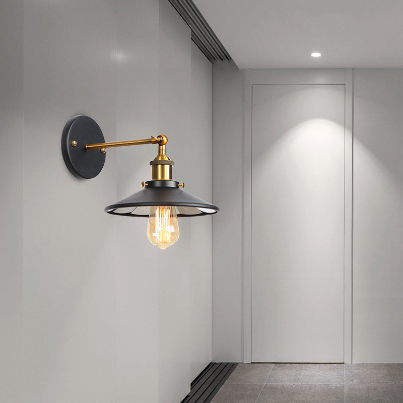 Metal Straight Arm Wall Lighting Fixture Factory 1 Bulb Dining Room Wall Mounted Light in Black and Brass Black F Clearhalo 'Art deco wall lights' 'Cast Iron' 'Glass' 'Industrial wall lights' 'Industrial' 'Middle century wall lights' 'Modern' 'Rustic wall lights' 'Tiffany' 'Traditional wall lights' 'Wall Lamps & Sconces' 'Wall Lights' Lighting' 2024663