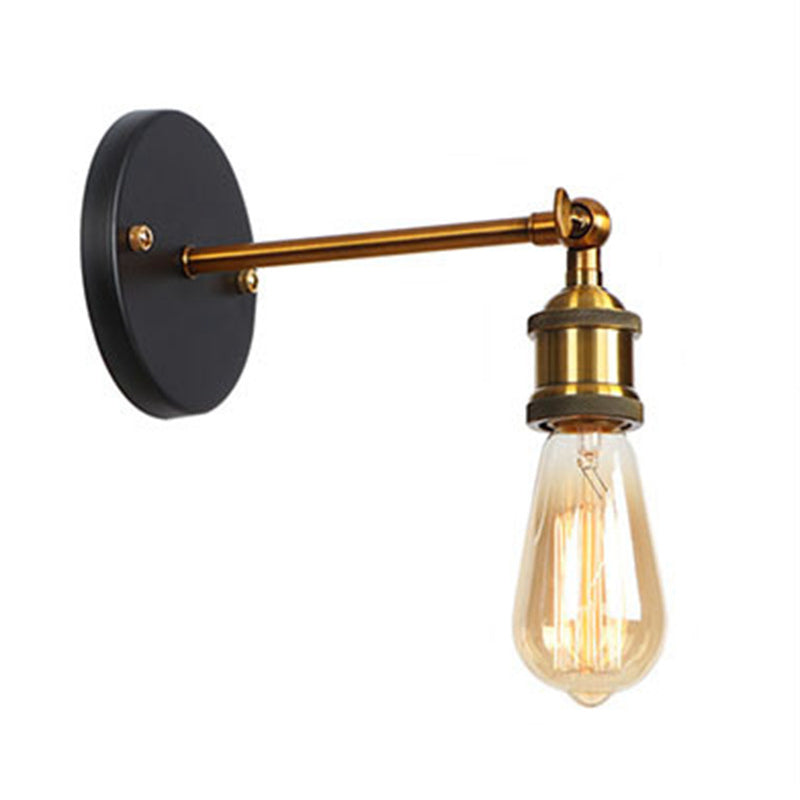 Metal Straight Arm Wall Lighting Fixture Factory 1 Bulb Dining Room Wall Mounted Light in Black and Brass Black A Clearhalo 'Art deco wall lights' 'Cast Iron' 'Glass' 'Industrial wall lights' 'Industrial' 'Middle century wall lights' 'Modern' 'Rustic wall lights' 'Tiffany' 'Traditional wall lights' 'Wall Lamps & Sconces' 'Wall Lights' Lighting' 2024674