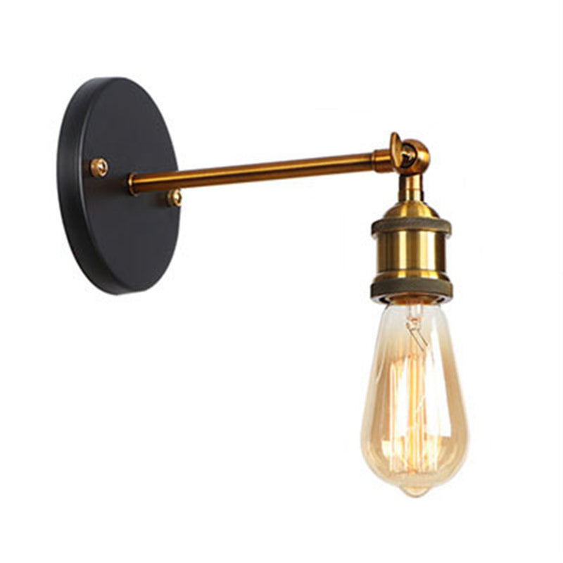 Metal Straight Arm Wall Lighting Fixture Factory 1 Bulb Dining Room Wall Mounted Light in Black and Brass Black A Clearhalo 'Art deco wall lights' 'Cast Iron' 'Glass' 'Industrial wall lights' 'Industrial' 'Middle century wall lights' 'Modern' 'Rustic wall lights' 'Tiffany' 'Traditional wall lights' 'Wall Lamps & Sconces' 'Wall Lights' Lighting' 2024674
