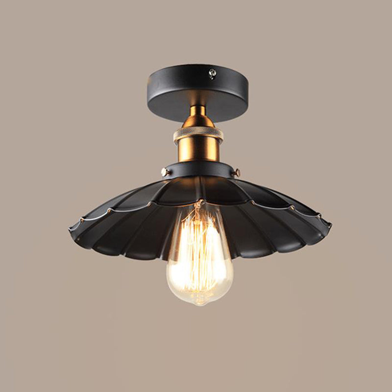 Black Tapered Semi Mount Lighting Factory Iron 1-Head Dining Room Close to Ceiling Light Clearhalo 'Ceiling Lights' 'Close To Ceiling Lights' 'Close to ceiling' 'Semi-flushmount' Lighting' 2024795