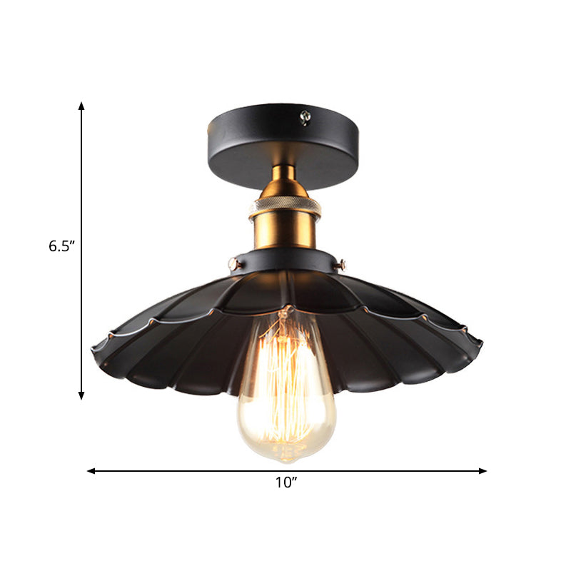 Black Tapered Semi Mount Lighting Factory Iron 1-Head Dining Room Close to Ceiling Light Clearhalo 'Ceiling Lights' 'Close To Ceiling Lights' 'Close to ceiling' 'Semi-flushmount' Lighting' 2024796