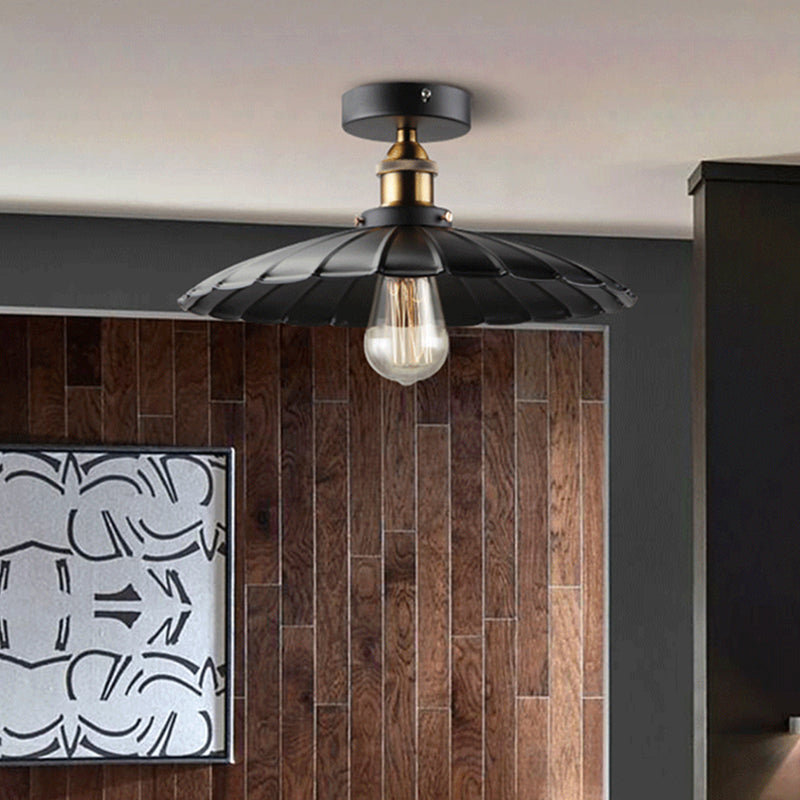 Black Tapered Semi Mount Lighting Factory Iron 1-Head Dining Room Close to Ceiling Light Clearhalo 'Ceiling Lights' 'Close To Ceiling Lights' 'Close to ceiling' 'Semi-flushmount' Lighting' 2024798