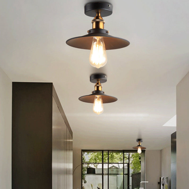 Black Tapered Semi Mount Lighting Factory Iron 1-Head Dining Room Close to Ceiling Light Black Small Wide Flare Clearhalo 'Ceiling Lights' 'Close To Ceiling Lights' 'Close to ceiling' 'Semi-flushmount' Lighting' 2024802