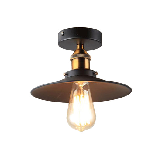 Black Tapered Semi Mount Lighting Factory Iron 1-Head Dining Room Close to Ceiling Light - Clearhalo - 'Ceiling Lights' - 'Close To Ceiling Lights' - 'Close to ceiling' - 'Semi-flushmount' - Lighting' - 2024803