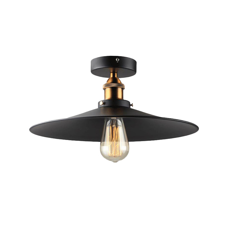 Black Tapered Semi Mount Lighting Factory Iron 1-Head Dining Room Close to Ceiling Light Black Large Wide Flare Clearhalo 'Ceiling Lights' 'Close To Ceiling Lights' 'Close to ceiling' 'Semi-flushmount' Lighting' 2024806