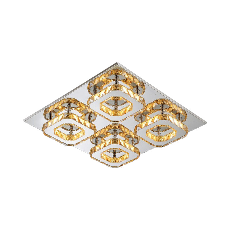 Block Flush Ceiling Light Modern Style Faceted Crystal Chrome Flushmount Lighting Clearhalo 'Ceiling Lights' 'Close To Ceiling Lights' 'Close to ceiling' 'Flush mount' Lighting' 2024904