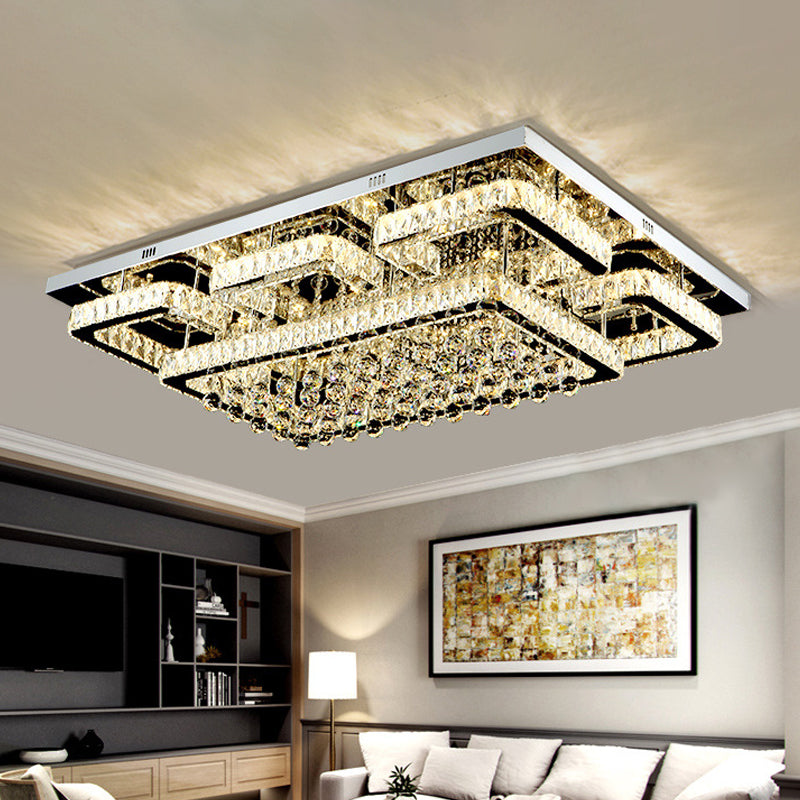 Simplicity Tetragon Flush Mount Lighting Clear Crystal Living Room LED Ceiling Lamp Clear Clearhalo 'Ceiling Lights' 'Close To Ceiling Lights' 'Close to ceiling' 'Flush mount' Lighting' 2024950