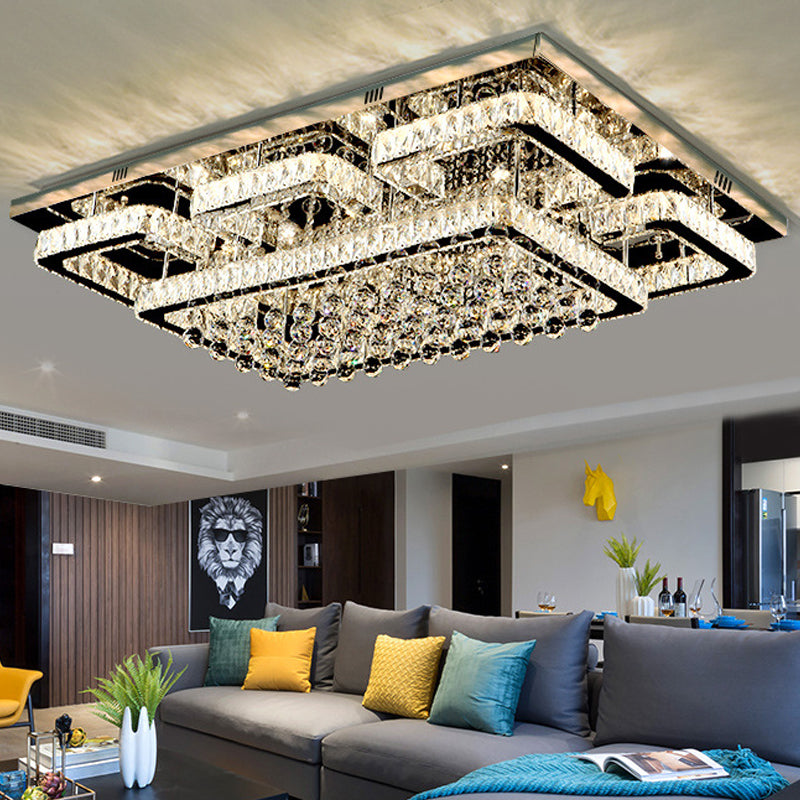 Simplicity Tetragon Flush Mount Lighting Clear Crystal Living Room LED Ceiling Lamp Clearhalo 'Ceiling Lights' 'Close To Ceiling Lights' 'Close to ceiling' 'Flush mount' Lighting' 2024951