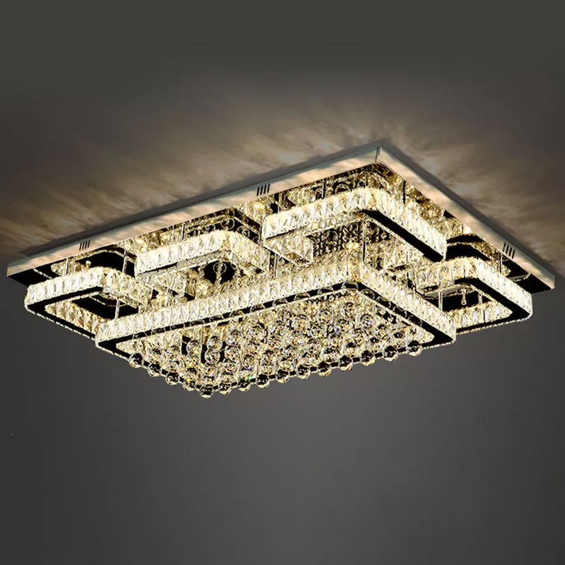 Simplicity Tetragon Flush Mount Lighting Clear Crystal Living Room LED Ceiling Lamp Clearhalo 'Ceiling Lights' 'Close To Ceiling Lights' 'Close to ceiling' 'Flush mount' Lighting' 2024954