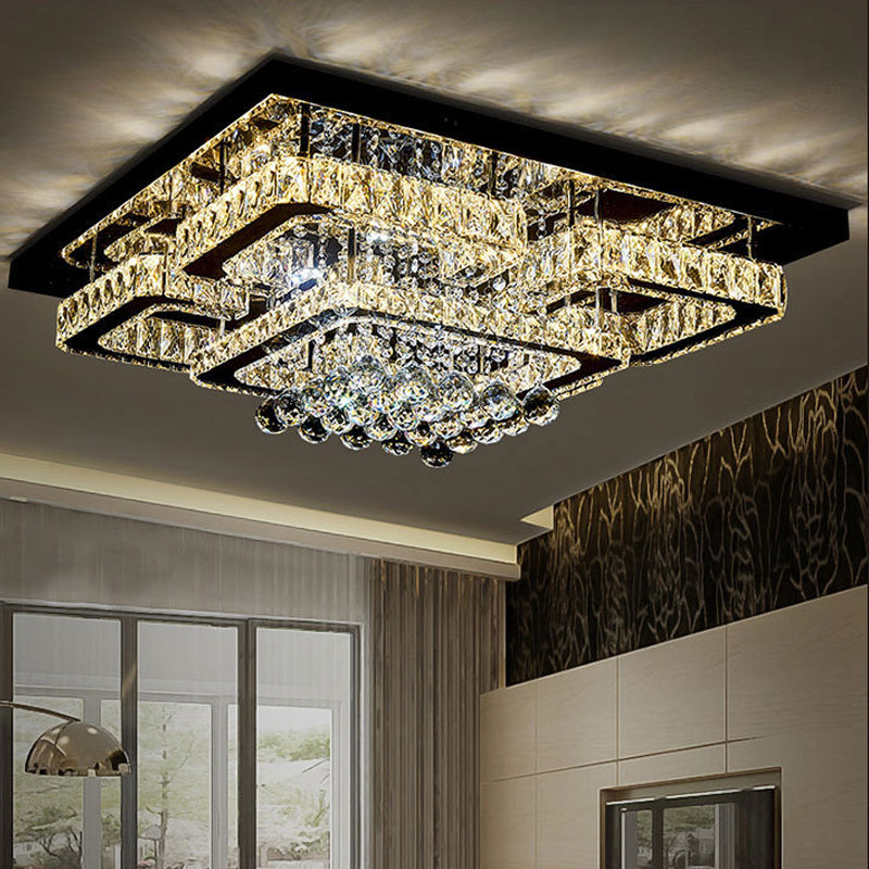 Simplicity Tetragon Flush Mount Lighting Clear Crystal Living Room LED Ceiling Lamp Clear 23.5" Clearhalo 'Ceiling Lights' 'Close To Ceiling Lights' 'Close to ceiling' 'Flush mount' Lighting' 2024957