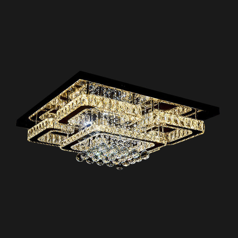 Simplicity Tetragon Flush Mount Lighting Clear Crystal Living Room LED Ceiling Lamp Clearhalo 'Ceiling Lights' 'Close To Ceiling Lights' 'Close to ceiling' 'Flush mount' Lighting' 2024959