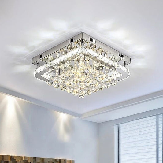 Simplicity Tetragon Flush Mount Lighting Clear Crystal Living Room LED Ceiling Lamp Clearhalo 'Ceiling Lights' 'Close To Ceiling Lights' 'Close to ceiling' 'Flush mount' Lighting' 2024962