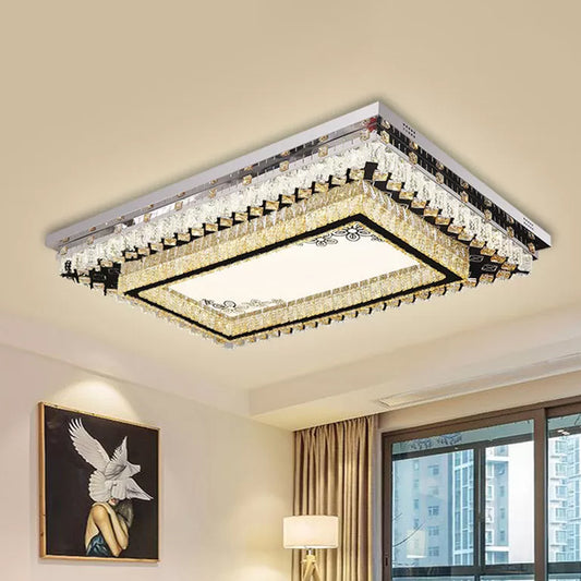 Rectangle Living Room Ceiling Fixture Clear Crystal LED Modern Flush Mount Light Clearhalo 'Ceiling Lights' 'Close To Ceiling Lights' 'Close to ceiling' 'Flush mount' Lighting' 2024973