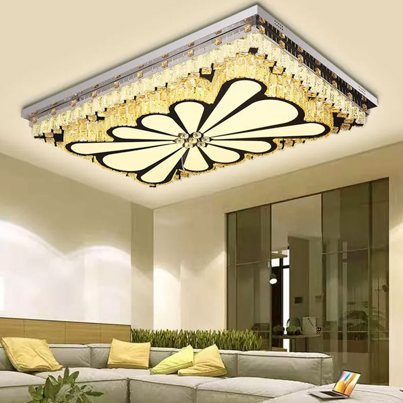 Rectangle Living Room Ceiling Fixture Clear Crystal LED Modern Flush Mount Light Clearhalo 'Ceiling Lights' 'Close To Ceiling Lights' 'Close to ceiling' 'Flush mount' Lighting' 2024978