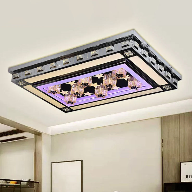 Rectangle Crystal Flush Ceiling Light Fixture Simple LED Purple Flush Mount Lighting for Living Room Clearhalo 'Ceiling Lights' 'Close To Ceiling Lights' 'Close to ceiling' 'Flush mount' Lighting' 2025012