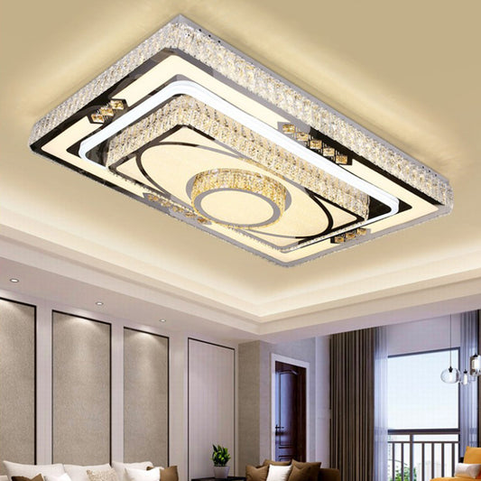 Clear Crystal Layered Flush Light Fixture Modernist Stainless Steel LED Ceiling Lamp for Living Room Clear Clearhalo 'Ceiling Lights' 'Close To Ceiling Lights' 'Close to ceiling' 'Flush mount' Lighting' 2025024