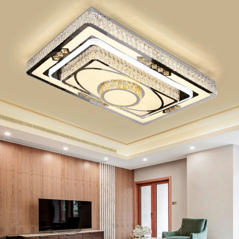Clear Crystal Layered Flush Light Fixture Modernist Stainless Steel LED Ceiling Lamp for Living Room Clearhalo 'Ceiling Lights' 'Close To Ceiling Lights' 'Close to ceiling' 'Flush mount' Lighting' 2025025