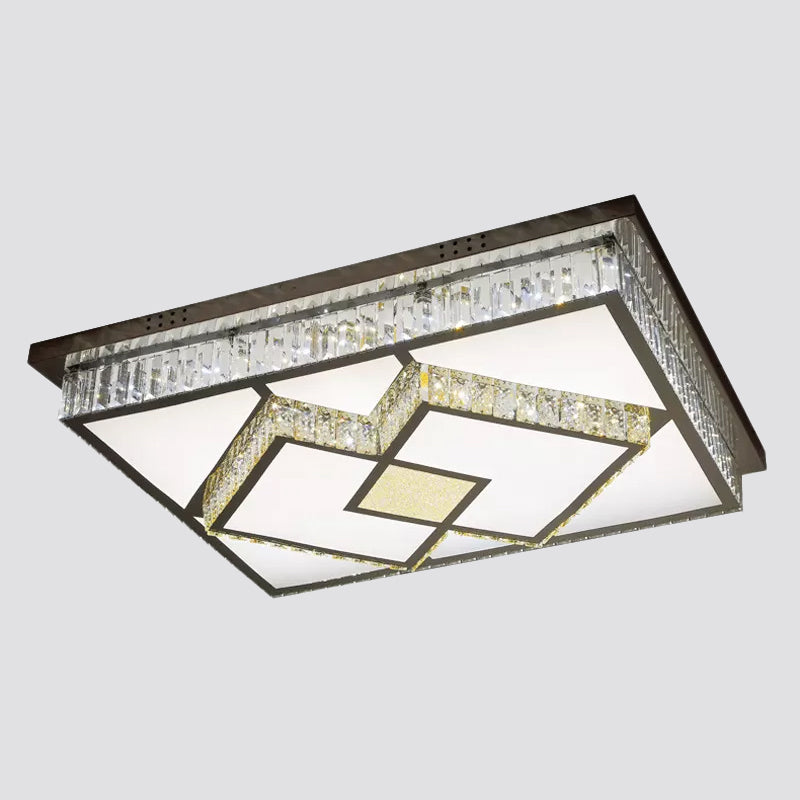 Rectangular Ceiling Lighting Simplicity Clear Crystal Stainless Steel LED Flush Mount Lamp for Living Room Clearhalo 'Ceiling Lights' 'Close To Ceiling Lights' 'Close to ceiling' 'Flush mount' Lighting' 2025041