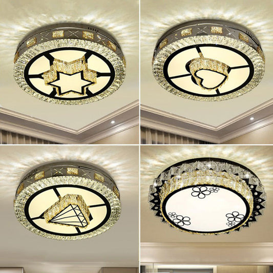 Stainless Steel Round Flush Mount Fixture Modern Clear Crystal LED Close to Ceiling Light Clearhalo 'Ceiling Lights' 'Close To Ceiling Lights' 'Close to ceiling' 'Flush mount' Lighting' 2025044