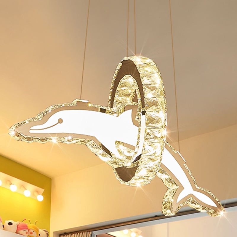 Clear Crystal Dolphin Hanging Chandelier Minimalistic LED Pendant Lighting for Dining Room Clear Clearhalo 'Ceiling Lights' 'Chandeliers' 'Clear' 'Industrial' 'Modern Chandeliers' 'Modern' 'Tiffany' 'Traditional Chandeliers' Lighting' 2025049
