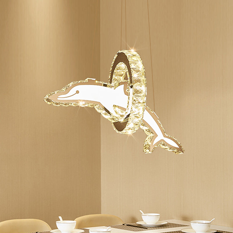 Clear Crystal Dolphin Hanging Chandelier Minimalistic LED Pendant Lighting for Dining Room Clearhalo 'Ceiling Lights' 'Chandeliers' 'Clear' 'Industrial' 'Modern Chandeliers' 'Modern' 'Tiffany' 'Traditional Chandeliers' Lighting' 2025051