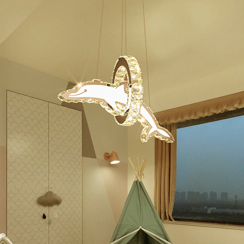 Clear Crystal Dolphin Hanging Chandelier Minimalistic LED Pendant Lighting for Dining Room Clearhalo 'Ceiling Lights' 'Chandeliers' 'Clear' 'Industrial' 'Modern Chandeliers' 'Modern' 'Tiffany' 'Traditional Chandeliers' Lighting' 2025052