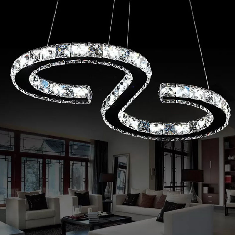 Clear Crystal Curve Frame Chandelier Simple Stainless Steel LED Hanging Light Fixture for Living Room Clearhalo 'Ceiling Lights' 'Chandeliers' 'Clear' 'Industrial' 'Modern Chandeliers' 'Modern' 'Tiffany' 'Traditional Chandeliers' Lighting' 2025066