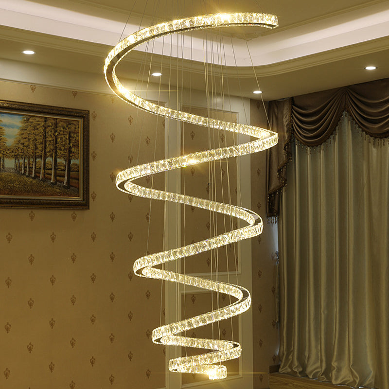 Spiral Chandelier Lamp Minimal Clear Crystal LED Pendant Light Kit for Living Room Clear 39.5" Clearhalo 'Ceiling Lights' 'Chandeliers' 'Clear' 'Industrial' 'Modern Chandeliers' 'Modern' 'Tiffany' 'Traditional Chandeliers' Lighting' 2025077
